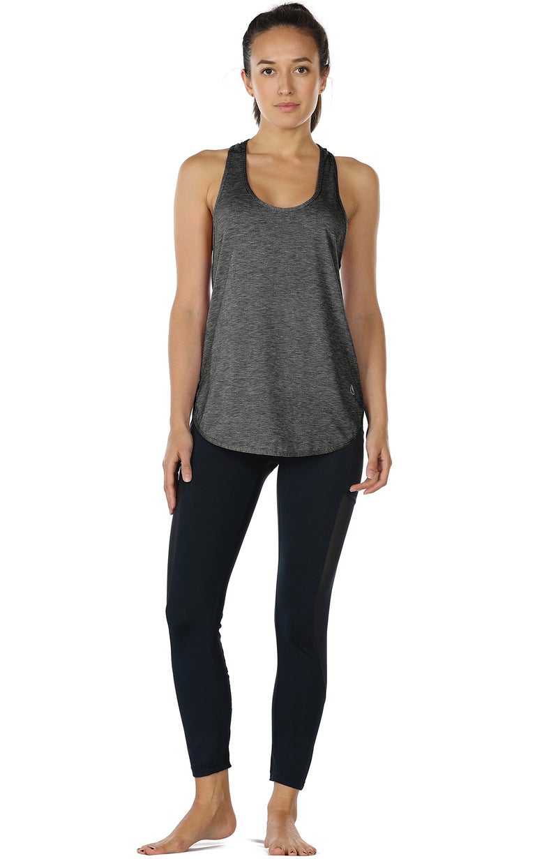 icyzone Workout Tank Tops for Women - Athletic Yoga Tops, Racerback Running Tank Top Loose Fit (L, Charcoal/Army) - Image 2